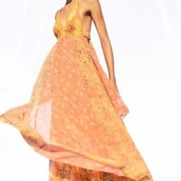 Free People Multi color Meredith chiffon maxi dress Sz XS Fall boho flowy - Picture 2 of 10